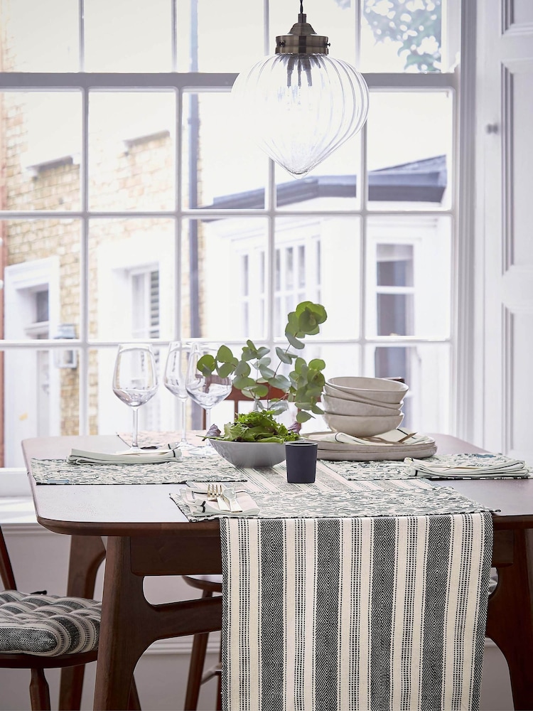 Bedeck of Belfast Charcoal Saja Stripe 100% Cotton Table Runner - Image 2 of 4 Bedeck of Belfast Charcoal Saja Stripe 100% Cotton Table Runner - Image 2 of 4