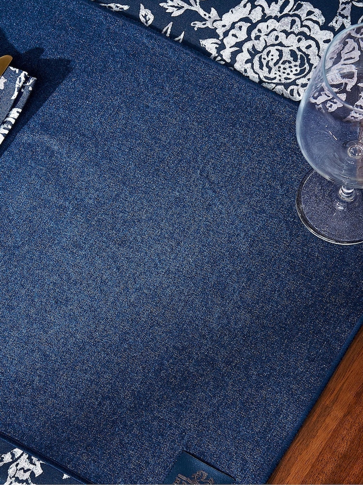 Bedeck of Belfast Midnight Navy Set of 2 Saja Stripe 100% Cotton Placemats - Image 3 of 3