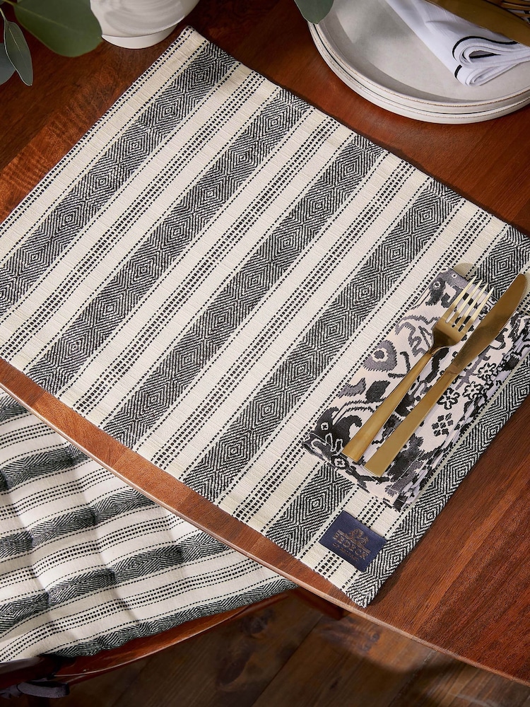 Bedeck of Belfast Charcoal Set of 2 Saja Stripe 100% Cotton Placemats - Image 1 of 3 Bedeck of Belfast Charcoal Set of 2 Saja Stripe 100% Cotton Placemats - Image 1 of 3