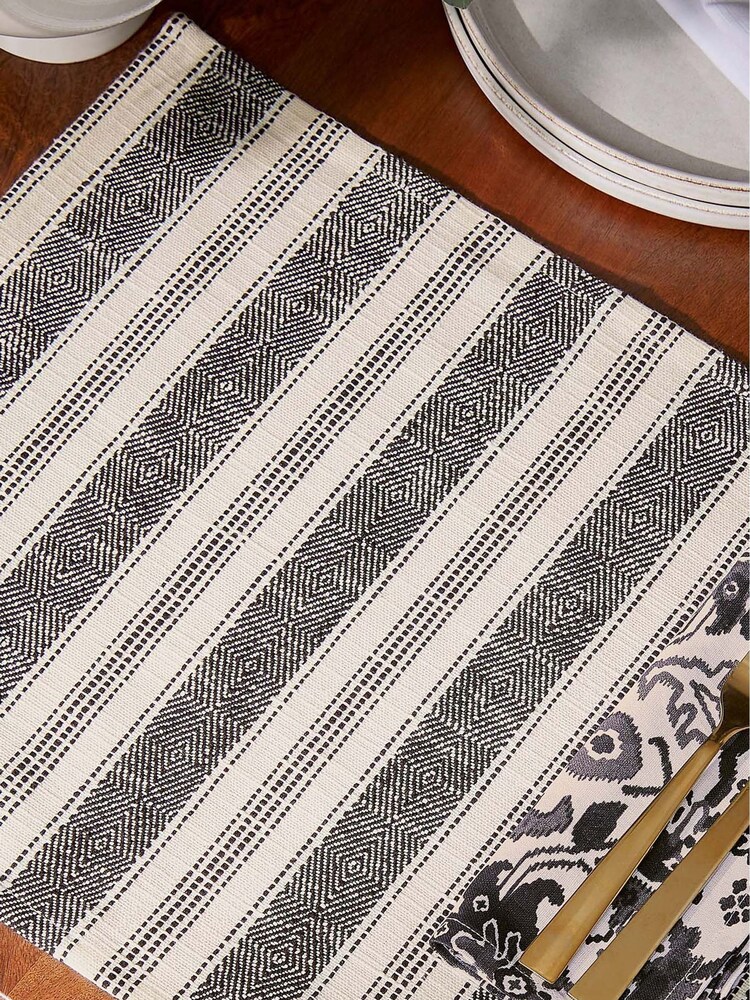 Bedeck of Belfast Charcoal Set of 2 Saja Stripe 100% Cotton Placemats - Image 3 of 3 Bedeck of Belfast Charcoal Set of 2 Saja Stripe 100% Cotton Placemats - Image 3 of 3