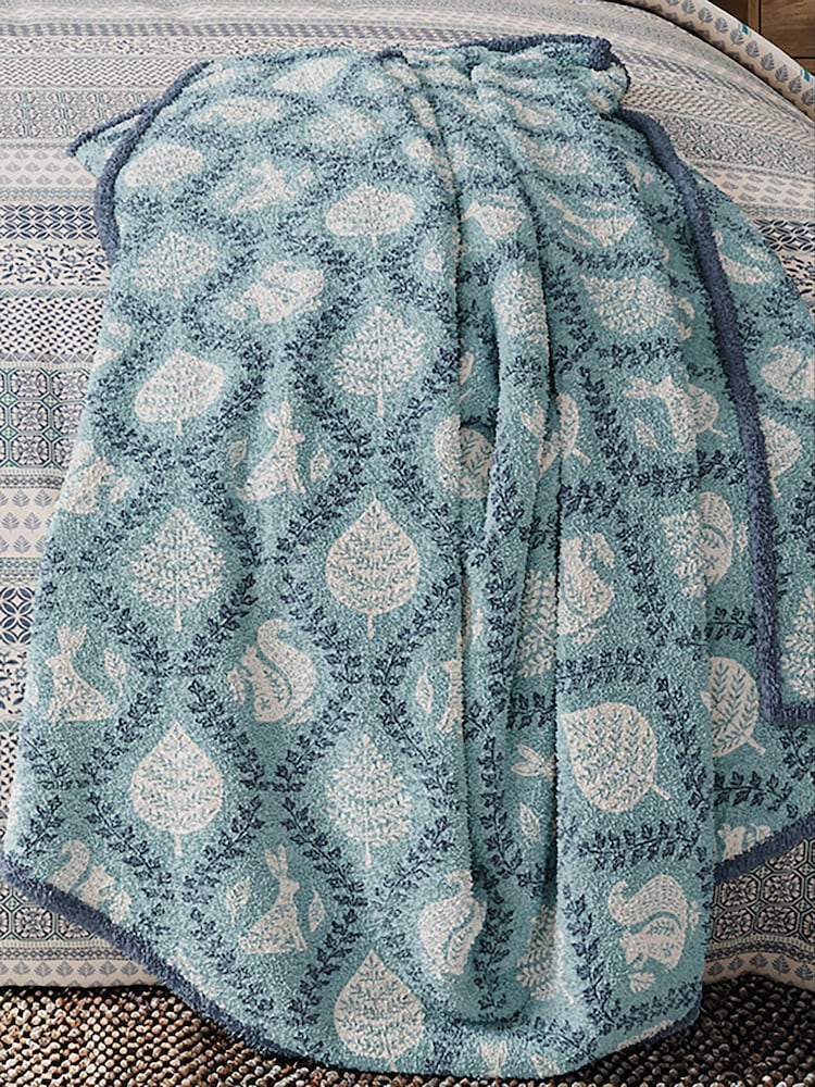 Helena Springfield Blue Teal Woodland Trellis Cosy Fleece Throw - Image 1 of 4 Helena Springfield Blue Teal Woodland Trellis Cosy Fleece Throw - Image 1 of 4