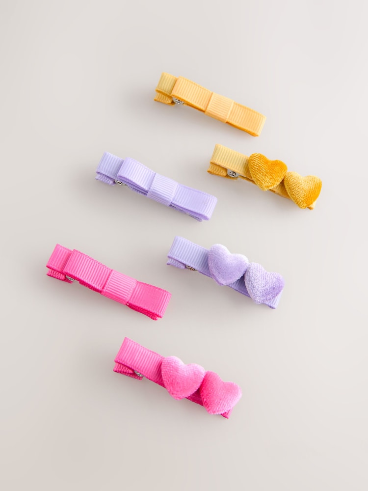 Gold/Purple/Pink Heart and Bow Clips 6 Pack - Image 1 of 4