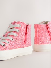 Pink Glitter Standard Fit (F) High Top Trainers - Image 3 of 6