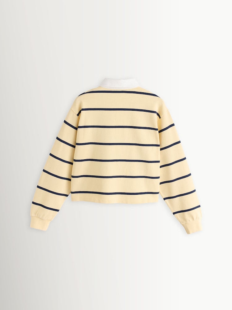Sporty & Rich Yellow Serif Logo Stripe Rugby Polo Jumper - Image 2 of 4