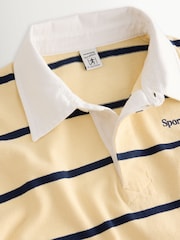 Sporty & Rich Yellow Serif Logo Stripe Rugby Polo Jumper - Image 3 of 4