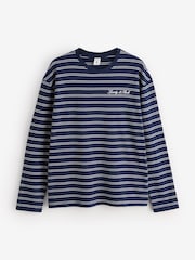 Sporty & Rich Blue Signature Logo Easy Stripe Longsleeve T-Shirt - Image 1 of 4