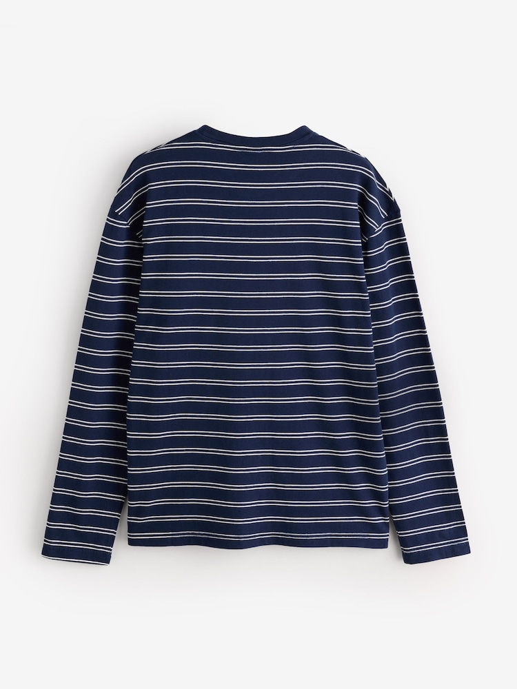 Sporty & Rich Blue Signature Logo Easy Stripe Longsleeve T-Shirt - Image 2 of 4