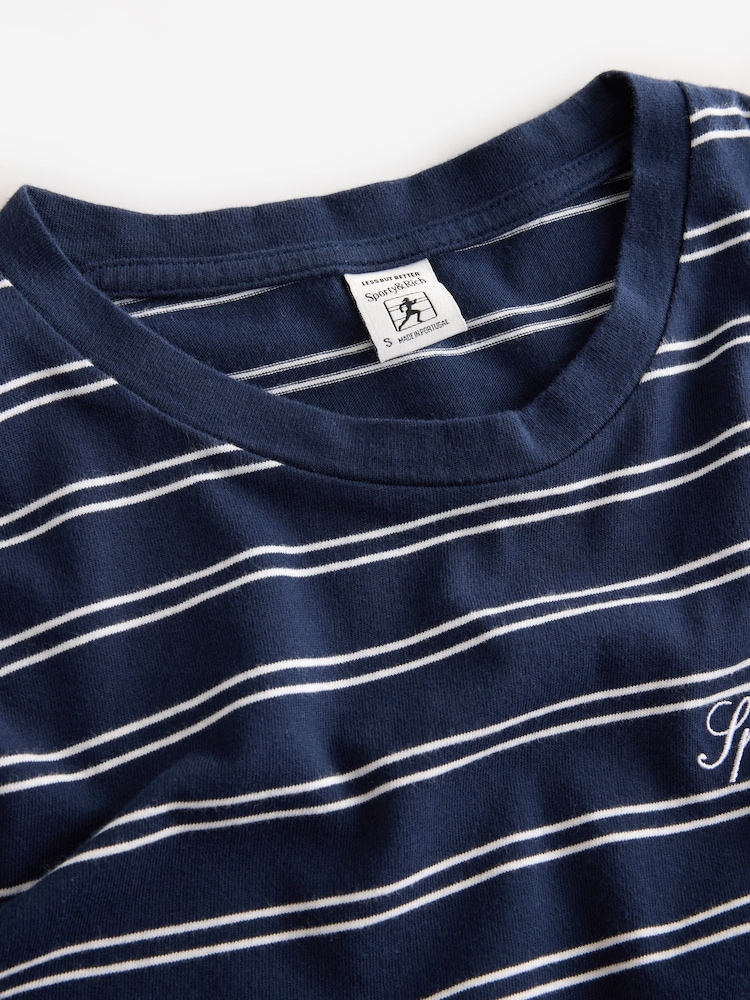 Sporty & Rich Blue Signature Logo Easy Stripe Longsleeve T-Shirt - Image 4 of 4