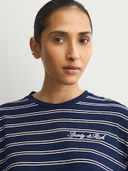 Sporty & Rich Blue Signature Logo Easy Stripe Longsleeve T-Shirt - Image 5 of 9