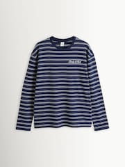 Sporty & Rich Blue Signature Logo Easy Stripe Longsleeve T-Shirt - Image 6 of 9