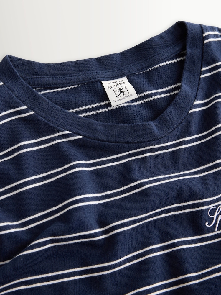 Sporty & Rich Blue Signature Logo Easy Stripe Longsleeve T-Shirt - Image 9 of 9 Sporty & Rich Blue Signature Logo Easy Stripe Longsleeve T-Shirt - Image 9 of 9
