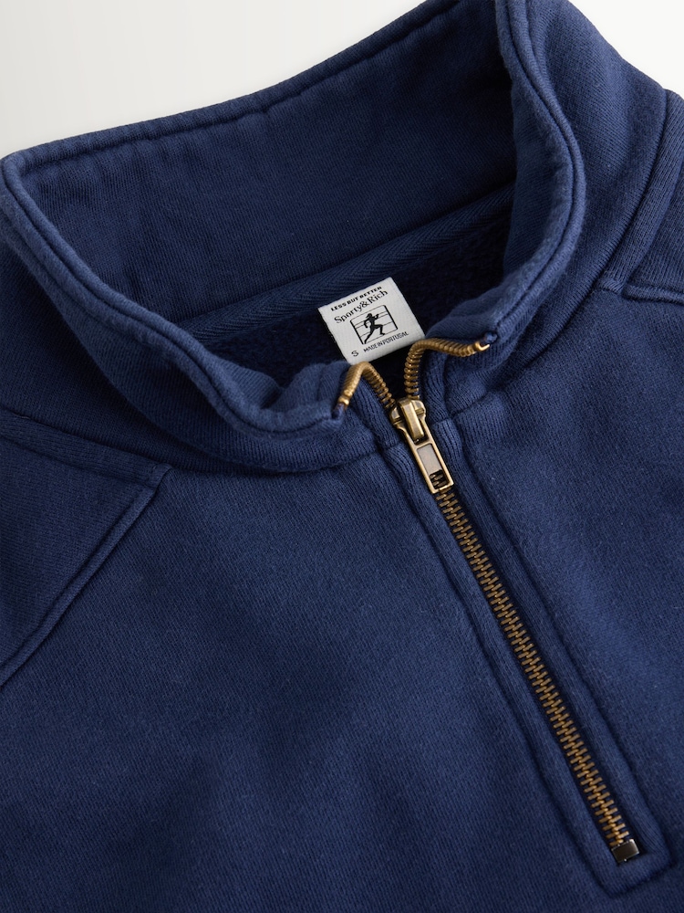 Sporty & Rich Blue NY Crest Embroidered Quarter Zip Sweat Top - Image 10 of 10 Sporty & Rich Blue NY Crest Embroidered Quarter Zip Sweat Top - Image 10 of 10