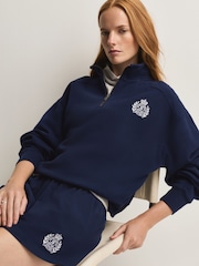 Sporty & Rich Blue NY Crest Embroidered Quarter Zip Sweat Top - Image 5 of 10