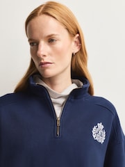 Sporty & Rich Blue NY Crest Embroidered Quarter Zip Sweat Top - Image 6 of 10