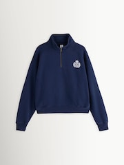 Sporty & Rich Blue NY Crest Embroidered Quarter Zip Sweat Top - Image 7 of 10