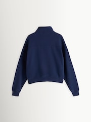 Sporty & Rich Blue NY Crest Embroidered Quarter Zip Sweat Top - Image 8 of 10