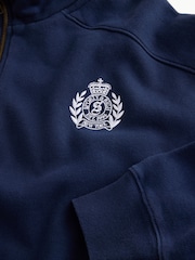 Sporty & Rich Blue NY Crest Embroidered Quarter Zip Sweat Top - Image 9 of 10