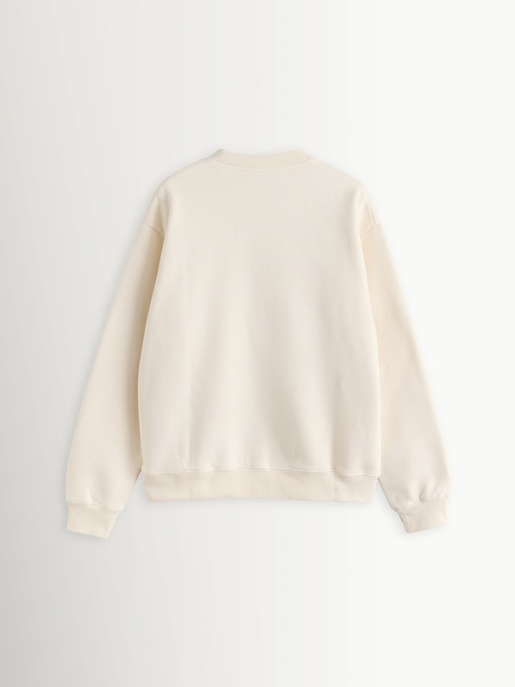 Sporty & Rich Cream Varsity Crest Crew Neck Sweat Top - Image 2 of 4