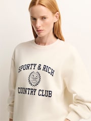 Sporty & Rich Cream Varsity Crest Crew Neck Sweat Top - Image 5 of 9
