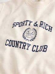 Sporty & Rich Cream Varsity Crest Crew Neck Sweat Top - Image 8 of 9