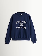 Sporty & Rich Blue Varsity Crest Crew Neck Sweat Top - Image 6 of 9