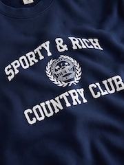 Sporty & Rich Blue Varsity Crest Crew Neck Sweat Top - Image 8 of 9