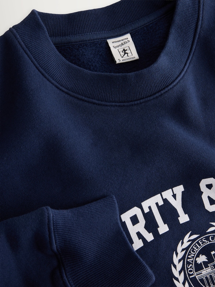 Sporty & Rich Blue Varsity Crest Crew Neck Sweat Top - Image 9 of 9
