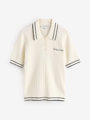 Sporty & Rich White Signature Logo Mini Cable Polo Shirt - Image 1 of 4