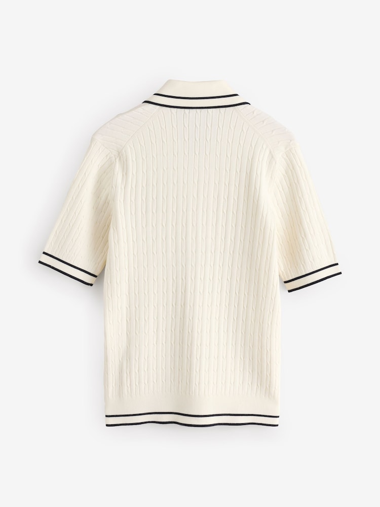 Sporty & Rich White Signature Logo Mini Cable Polo Shirt - Image 2 of 4