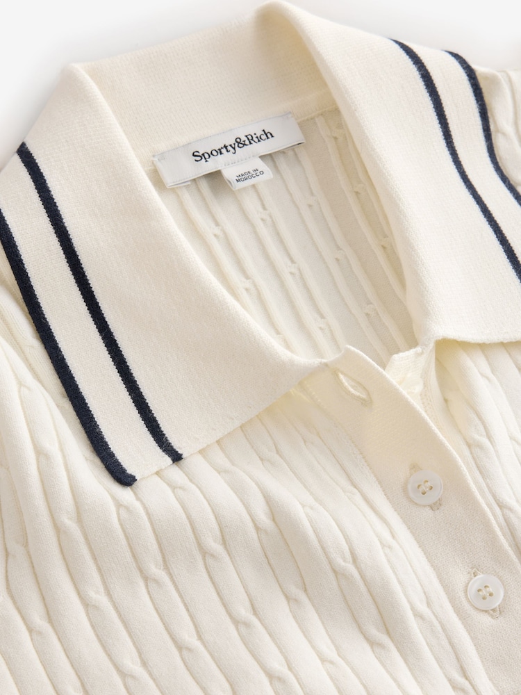 Sporty & Rich White Signature Logo Mini Cable Polo Shirt - Image 4 of 4
