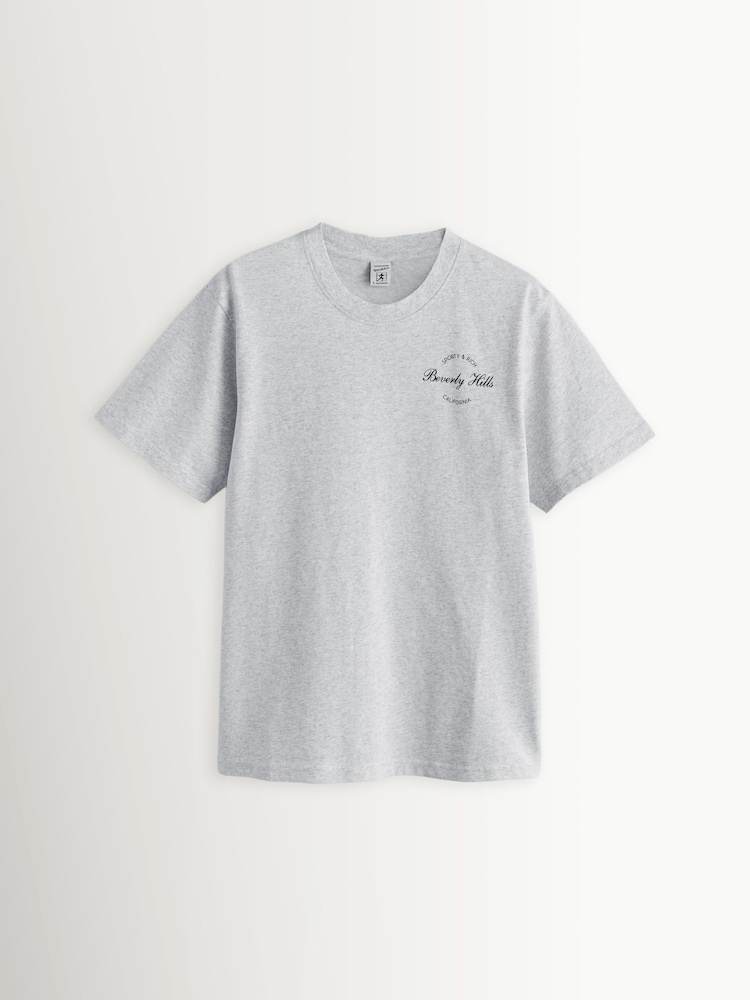 Sporty & Rich Grey Beverly Script T-Shirt - Image 1 of 4