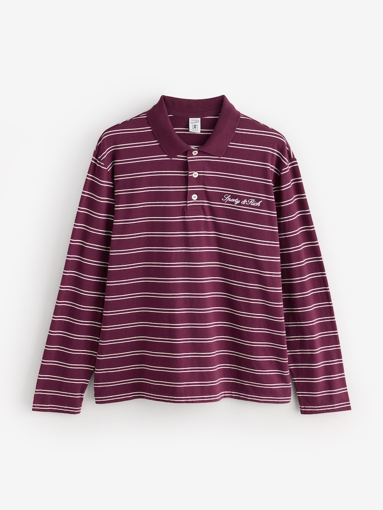 Sporty & Rich Red Signature Logo Stripe Easy Polo Shirt - Image 1 of 4