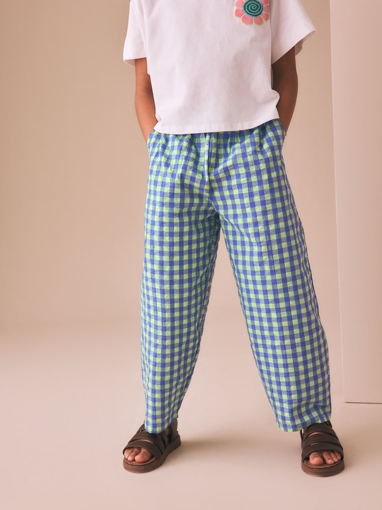 Vichy bleu et vert - Pantalons Pullon Barrel (3-16ans) - Image 1 de 8