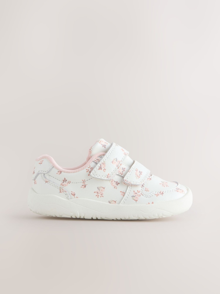 White Floral Barefoot Leather Touch Fastening Trainers - Image 1 of 8