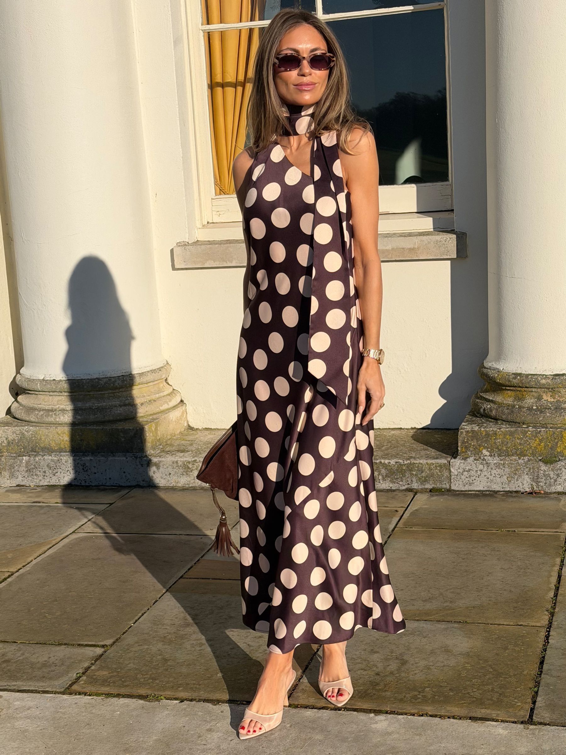 Buy Friends Like These Brown Spot Satin Scarf Midi Dress from Next USA