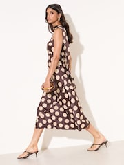 Friends Like These Brown Spot Satin Scarf Midi Dress - Image 1 of 5