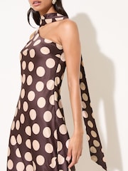 Friends Like These Brown Spot Satin Scarf Midi Dress - Image 2 of 5