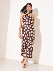 Friends Like These Brown Spot Satin Scarf Midi Dress - Image 3 of 5