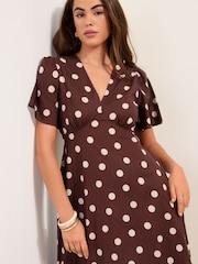 Friends Like These Brown Spot V-Neck Flutter Sleeve Midi Dress - Image 2 of 4