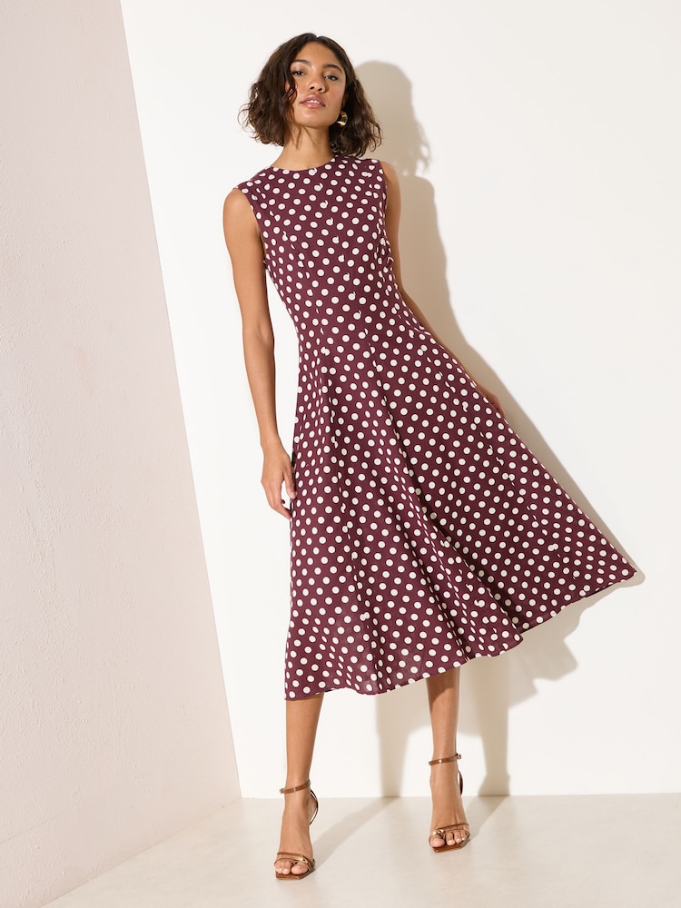 棕色斑点 - Friends Like These Sleeveless Midi Dress - 5的图像1｝