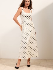 Friends Like These White & Black Polka Dot Full Prom Skirt Midi Dress - Image 1 of 4