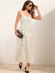 Friends Like These White & Black Polka Dot Full Prom Skirt Midi Dress - Image 3 of 4