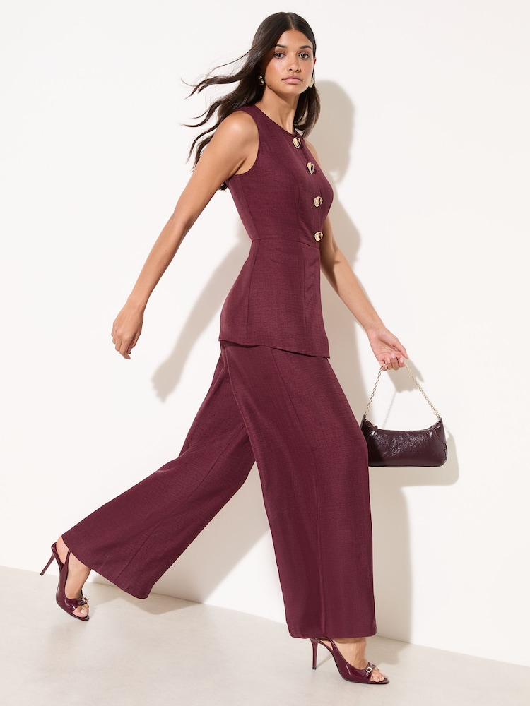 Burgunderrot - Friends Like These Button Detail Peplum Waistcoat Jumpsuit - Bild 1 von 5