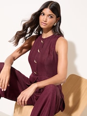 Burgunderrot - Friends Like These Button Detail Peplum Waistcoat Jumpsuit - Bild 2 von 5