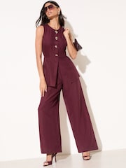 Burgunderrot - Friends Like These Button Detail Peplum Waistcoat Jumpsuit - Bild 3 von 5