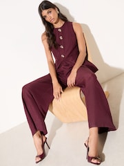 Burgunderrot - Friends Like These Button Detail Peplum Waistcoat Jumpsuit - Bild 5 von 5