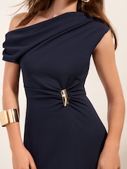 Friends Like These Navy Off the Shoulder Hardware Detail Midi Dress - Image 2 of 4