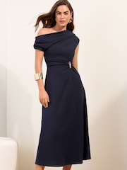 Friends Like These Navy Off the Shoulder Hardware Detail Midi Dress - Image 3 of 4