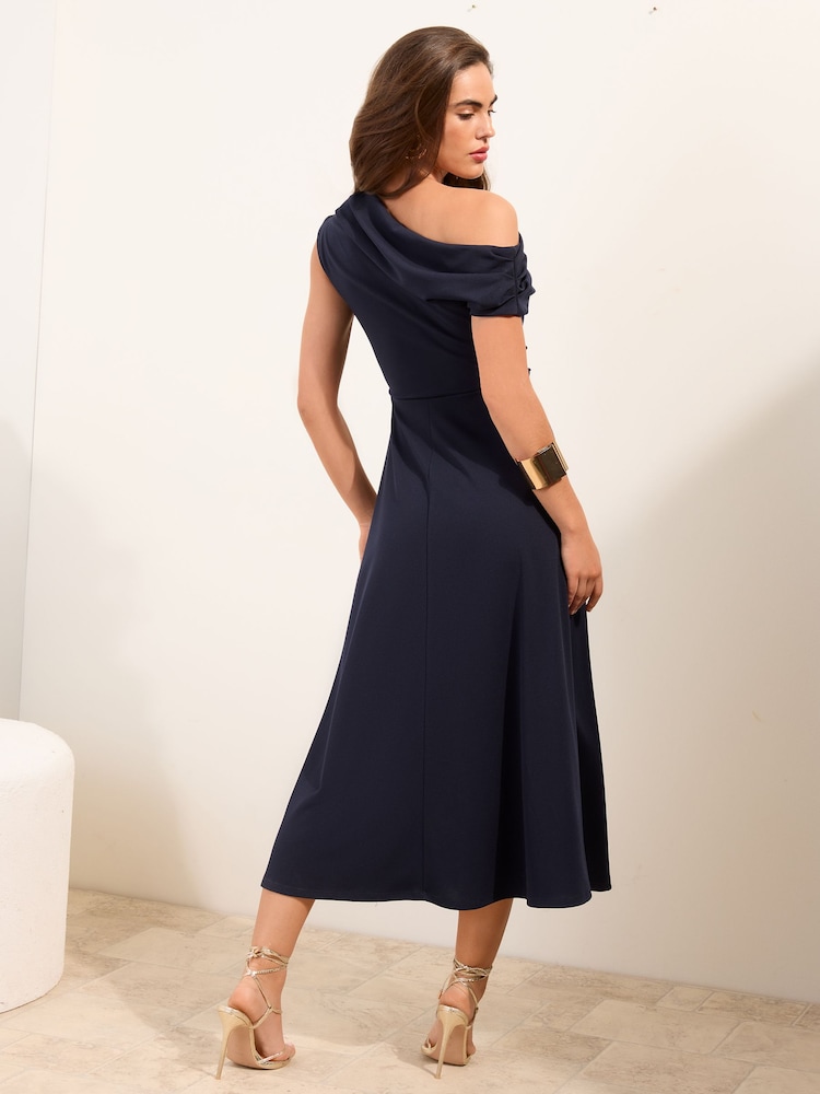 Friends Like These Navy Off the Shoulder Hardware Detail Midi Dress - Image 4 of 4
