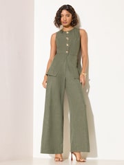 Khakigrün - Friends Like These Button Detail Peplum Waistcoat Jumpsuit - Bild 3 von 5